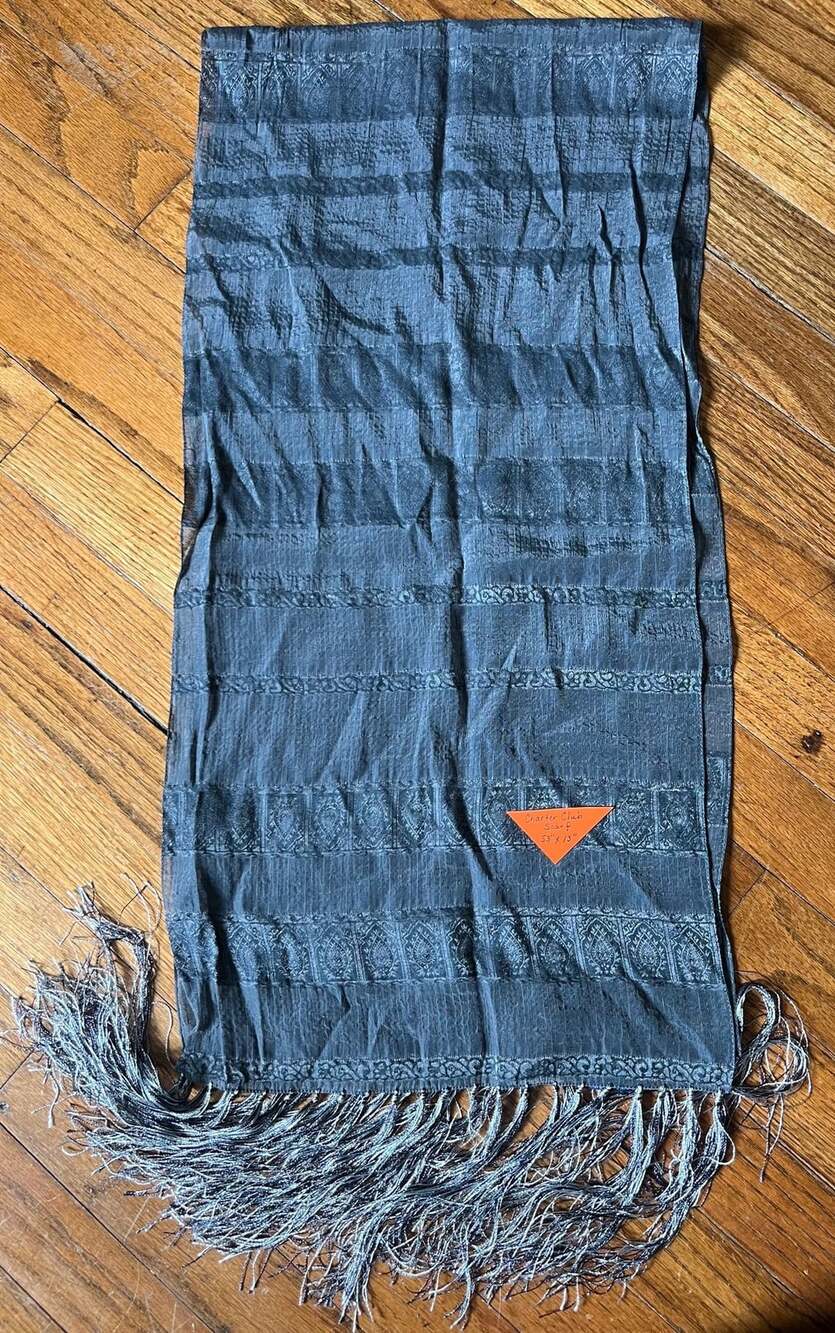 Gray Sheer Striped Scarf with Fringe, Lightweight Made in Italy Wrap